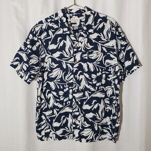 Original Weatherproof Vintage Men's Navy Blue/ White Tropical Print Shirt Size L
